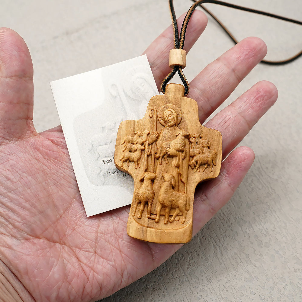 Christianartworkshop Handmade Good Shepherd Jesus With Wood Cross Necklace: A Symbol of Faith and Craftsmanship - image 2