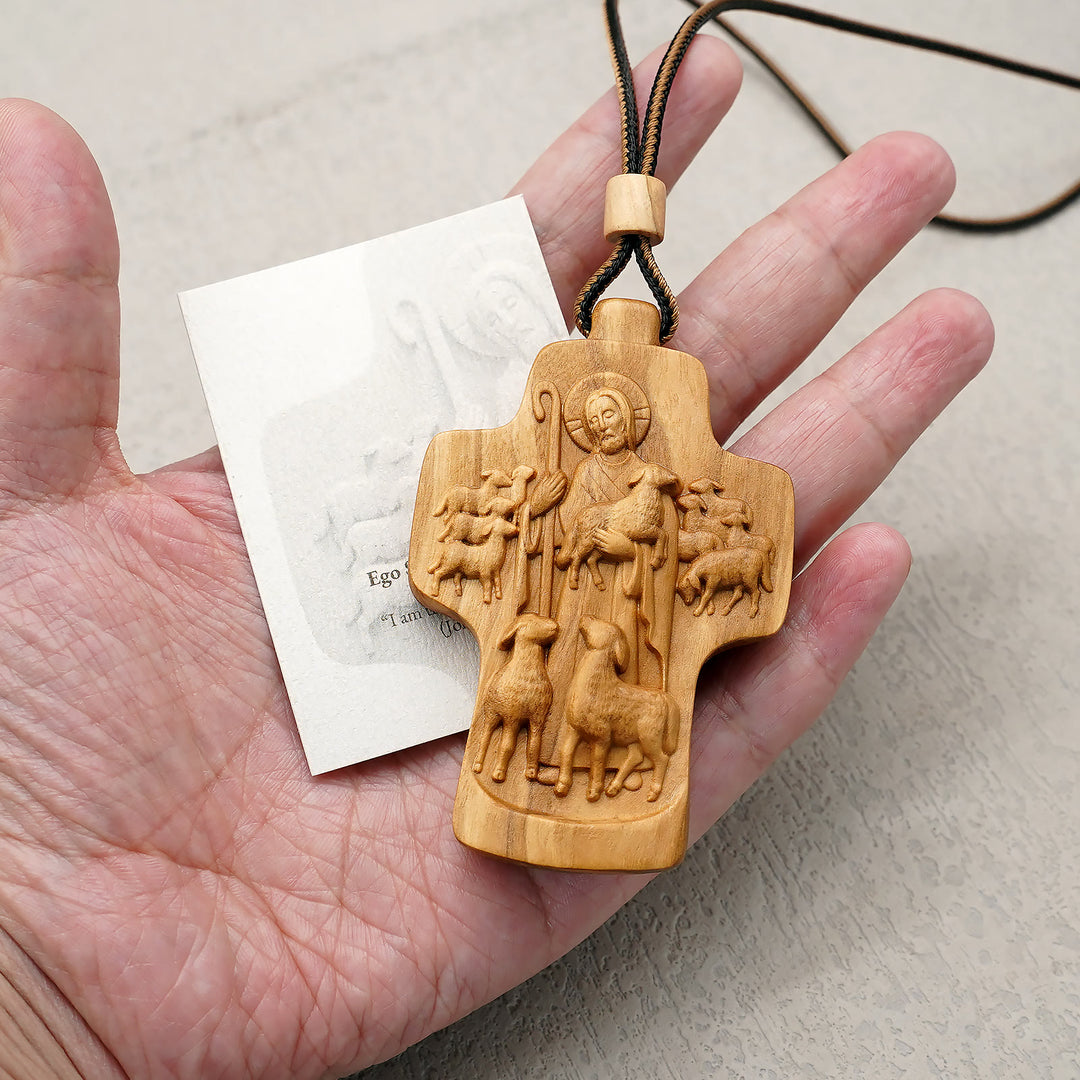 Christianartworkshop Handmade Good Shepherd Jesus With Wood Cross Necklace: A Symbol of Faith and Craftsmanship - image 2