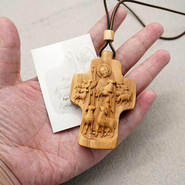 Christianartworkshop Handmade Good Shepherd Jesus With Wood Cross Necklace: A Symbol of Faith and Craftsmanship - image 2