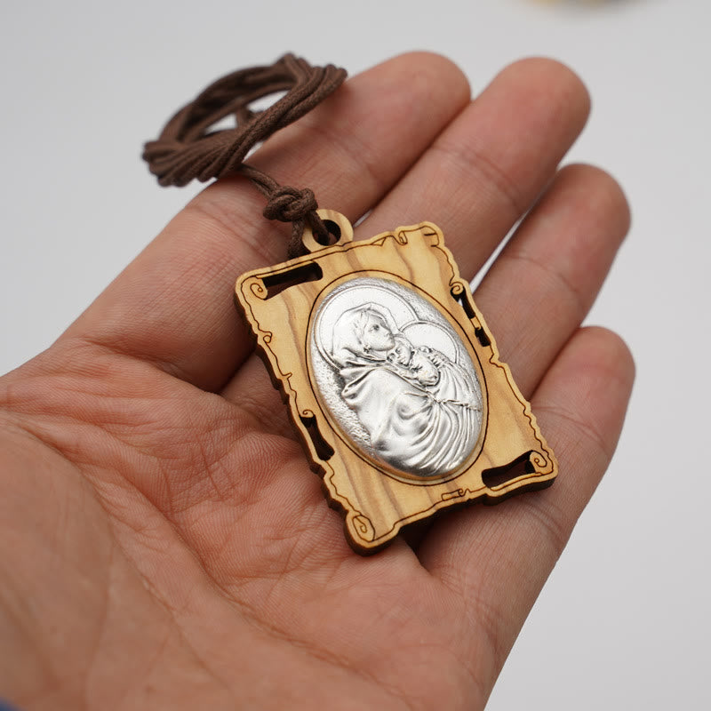 Christianartworkshop Olive Wood & Silver Virgin Mary Pendant Necklace: A Timeless Devotional Keepsake - image 1