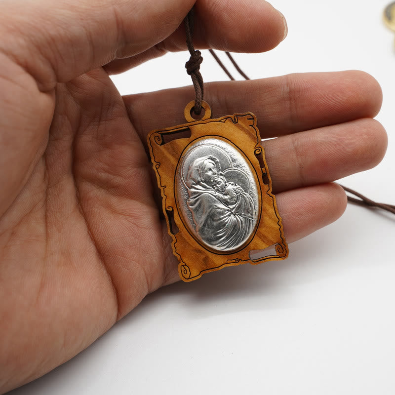 Christianartworkshop Olive Wood & Silver Virgin Mary Pendant Necklace: A Timeless Devotional Keepsake - image 2