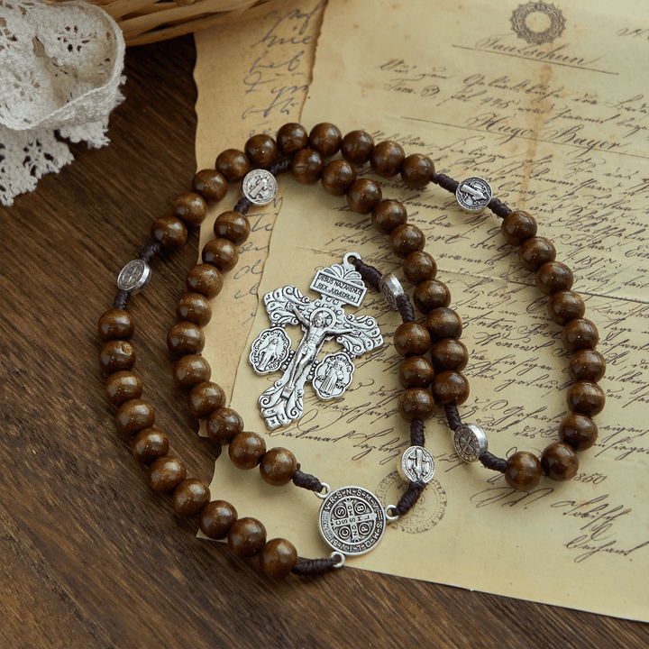FREE Today: St. Benedict Medal Church Forgiveness Absolution Wooden Necklace Rosary Gift