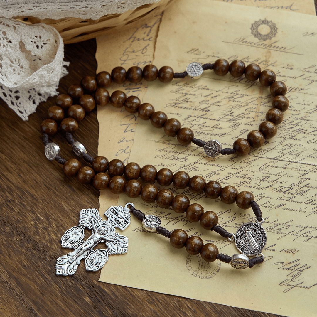 FREE Today: St. Benedict Medal Church Forgiveness Absolution Wooden Necklace Rosary Gift