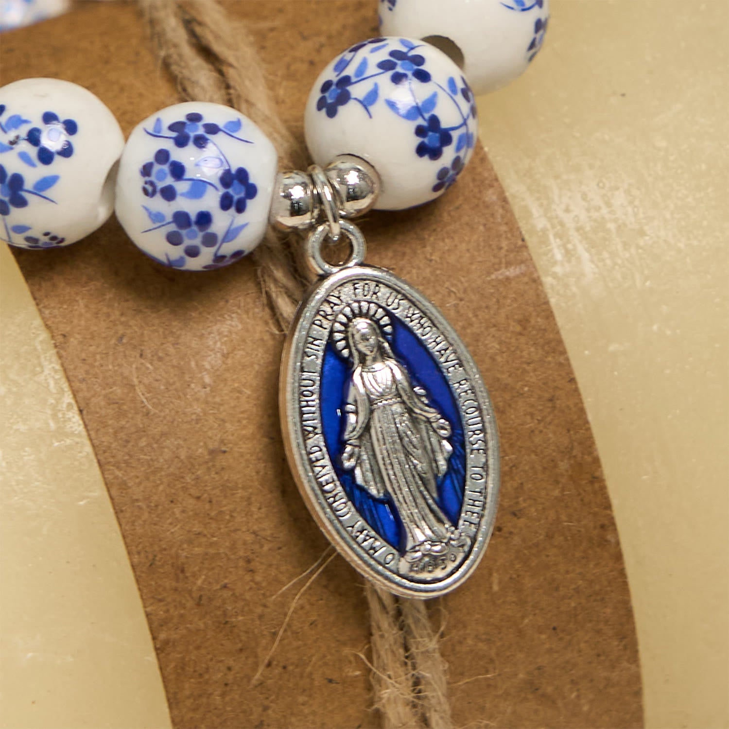 Christianartworkshop Blue & White Beaded Floral Bracelet with