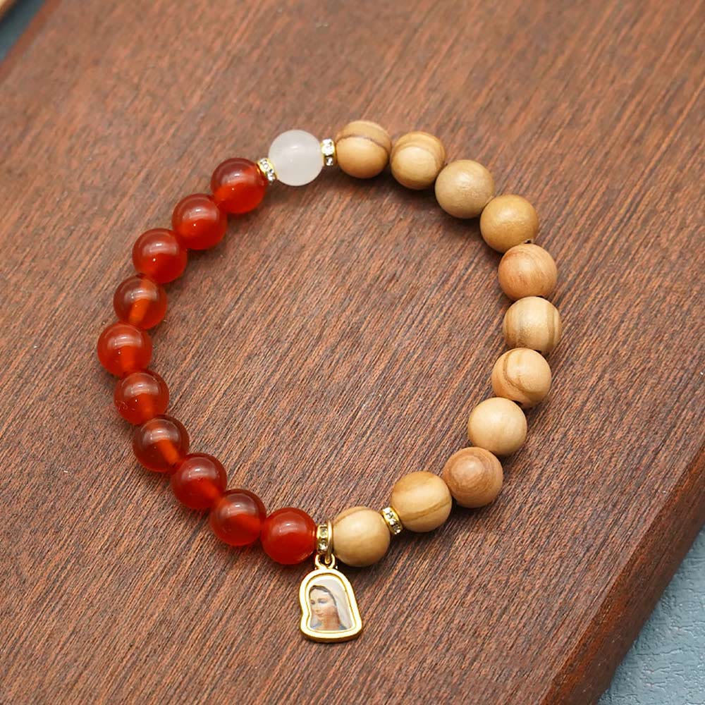 Christianartworkshop Red Agate & White Chalcedony Beads With Our Lady Pendant Bracelets: A Token of Devotion - image 3