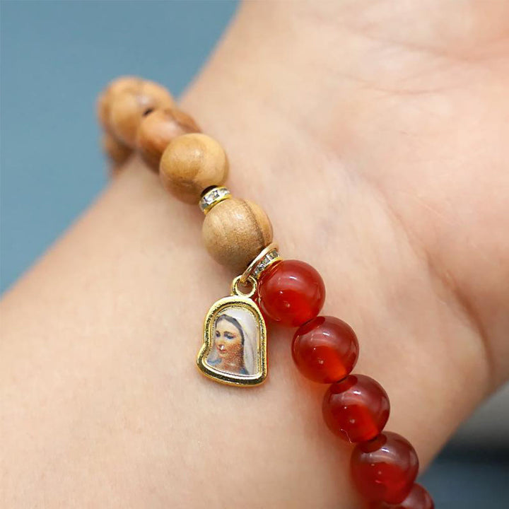 Christianartworkshop Red Agate & White Chalcedony Beads With Our Lady Pendant Bracelets: A Token of Devotion - image 4