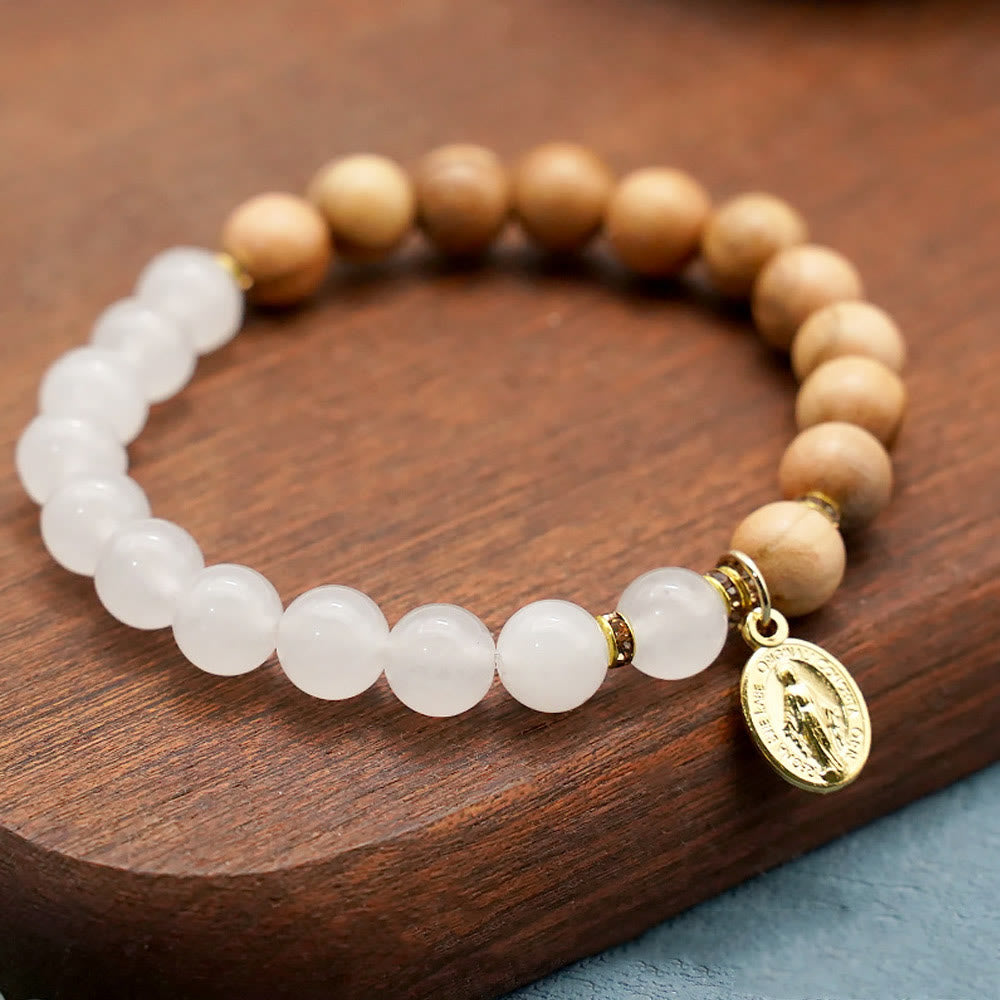 Christianartworkshop Red Agate & White Chalcedony Beads With Our Lady Pendant Bracelets: A Token of Devotion - Chalcedony - image 5