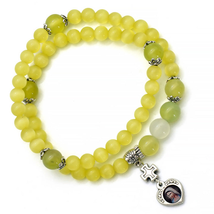 Christianartworkshop Minimalist Adjustable Bracelet with Multicolored Cat's Eye Stones and Miraculous Medal - Yellow - image 6