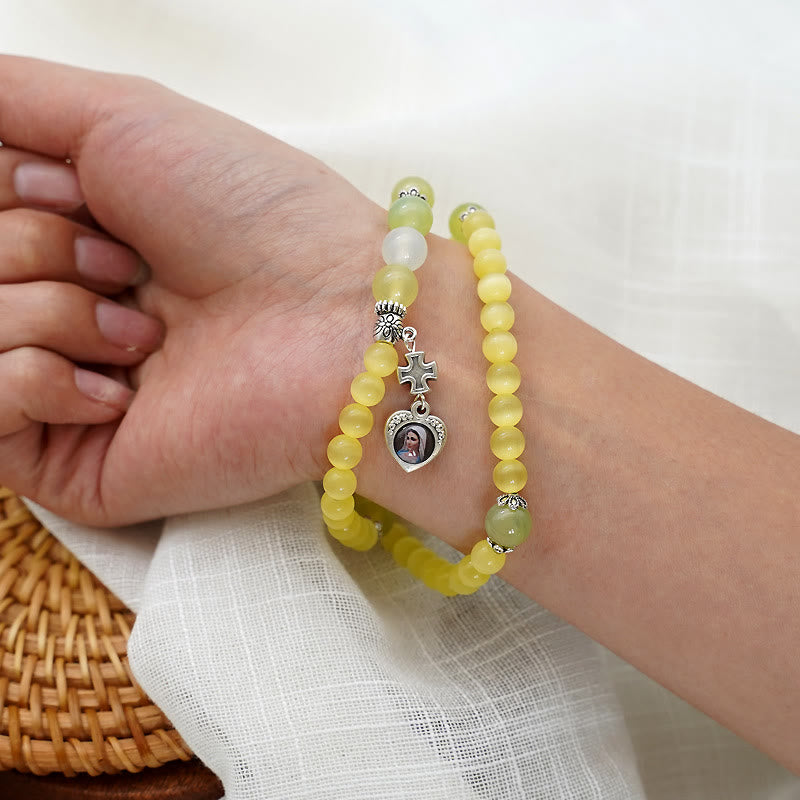 Christianartworkshop Minimalist Adjustable Bracelet with Multicolored Cat's Eye Stones and Miraculous Medal - image 13