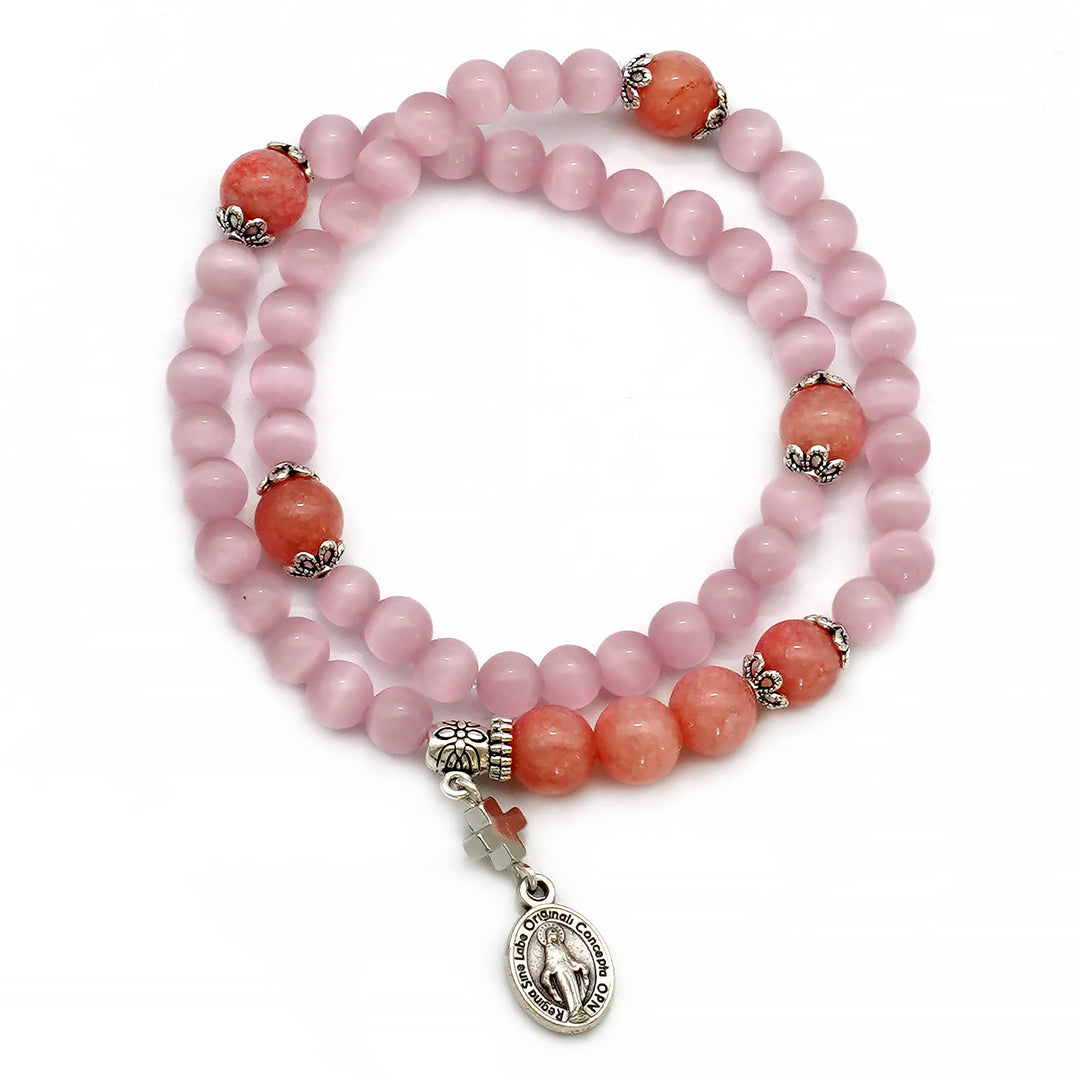 Christianartworkshop Minimalist Adjustable Bracelet with Multicolored Cat's Eye Stones and Miraculous Medal - Pink - image 10