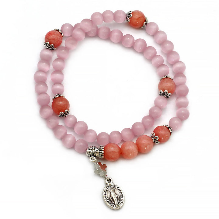 Christianartworkshop Minimalist Adjustable Bracelet with Multicolored Cat's Eye Stones and Miraculous Medal - Pink - image 10