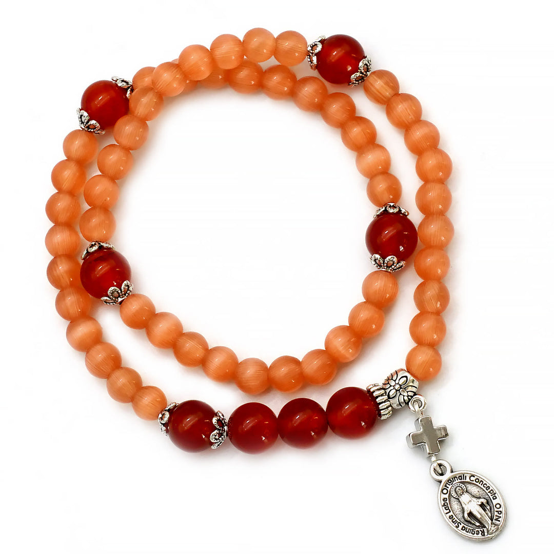 Christianartworkshop Minimalist Adjustable Bracelet with Multicolored Cat's Eye Stones and Miraculous Medal - Orange - image 8