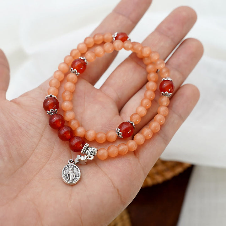 Christianartworkshop Minimalist Adjustable Bracelet with Multicolored Cat's Eye Stones and Miraculous Medal - image 14