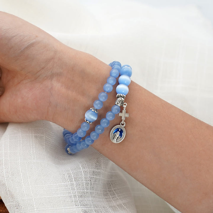 Christianartworkshop Minimalist Adjustable Bracelet with Multicolored Cat's Eye Stones and Miraculous Medal - image 12