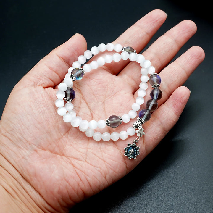 Christianartworkshop Minimalist Adjustable Bracelet with Multicolored Cat's Eye Stones and Miraculous Medal - image 15