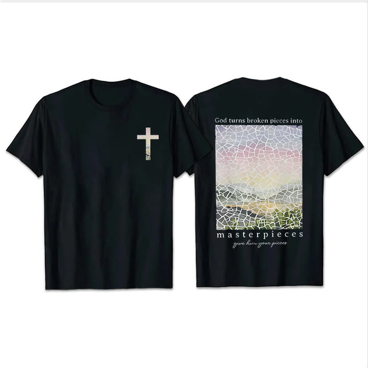 Christianartworkshop God Turns Broken Pieces into Masterpieces T-Shirt - Black - 2XL - image 3