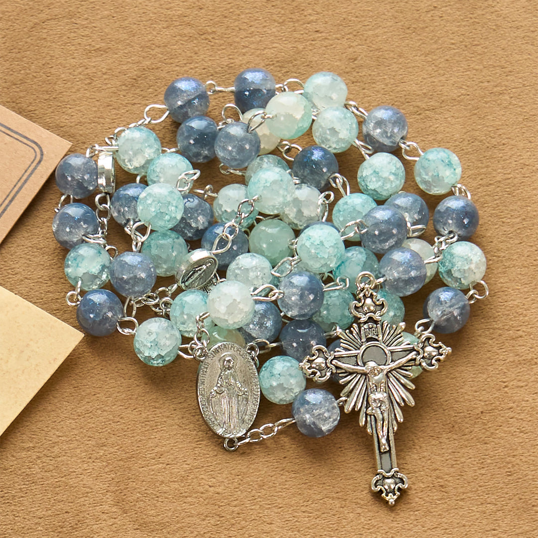 FREE Today: Handmade Original Grey Blue Rosary with Miraculous Medal: A Unique Expression of Faith - Grey Blue Stone - image 1