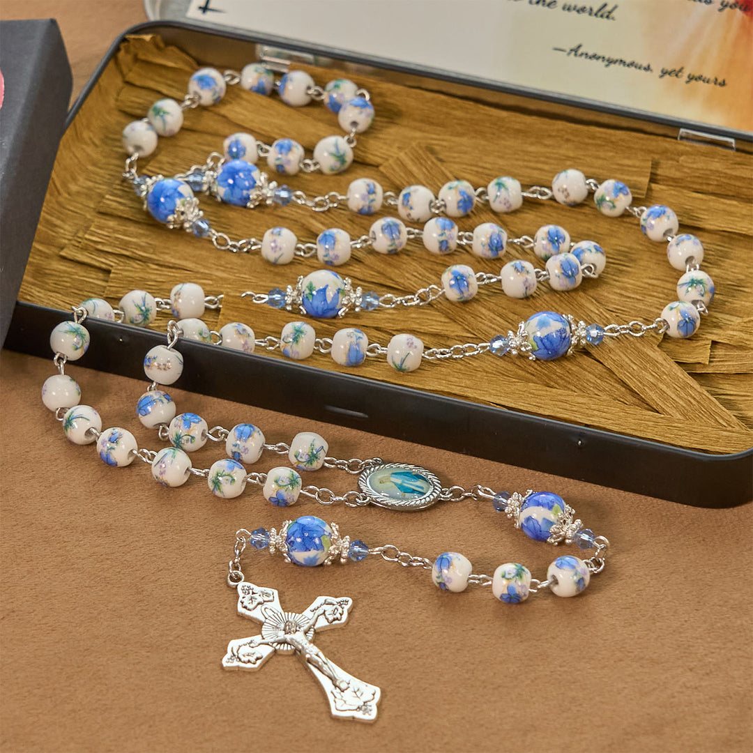 Christianartworkshop PRAYERFUL FAITH: Handmade Floral Lily of the Vally Beads Rosary - image 4