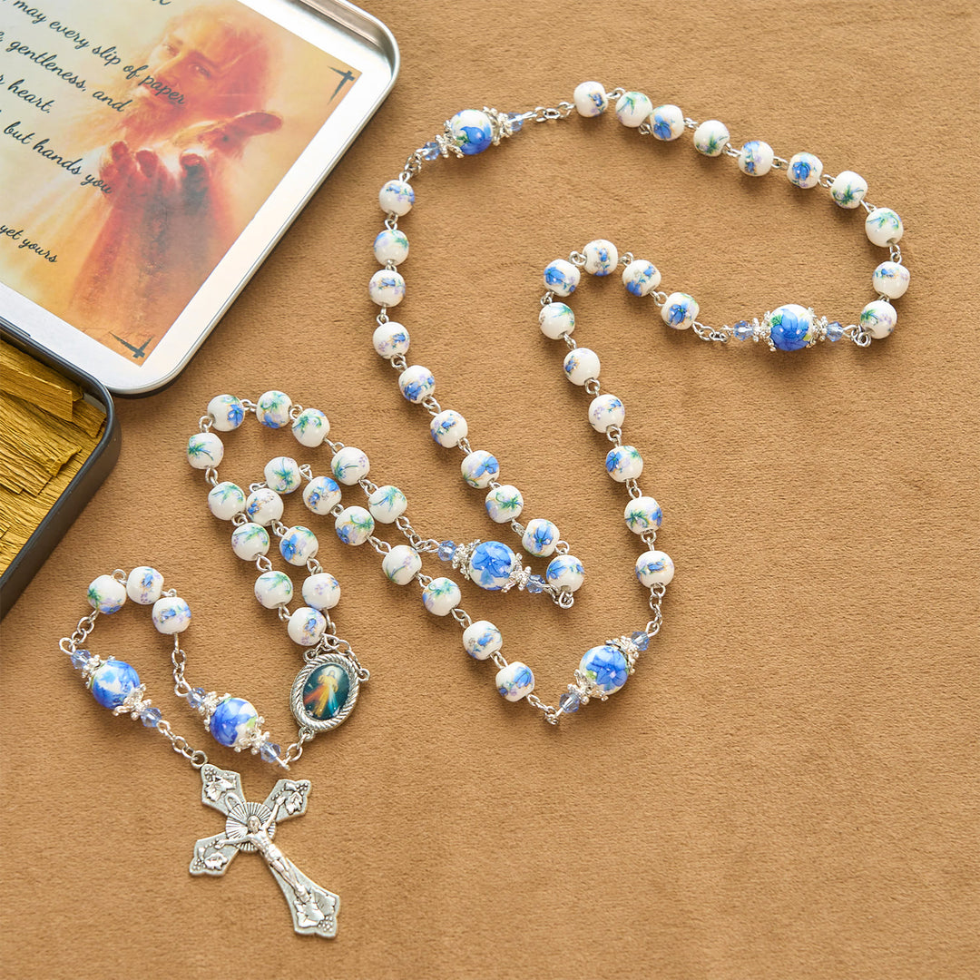 Christianartworkshop PRAYERFUL FAITH: Handmade Floral Lily of the Vally Beads Rosary - image 14