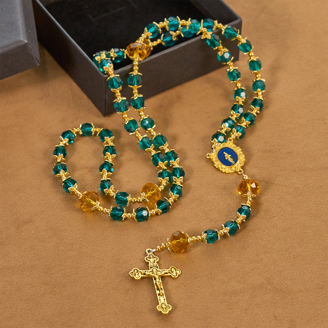 Christianartworkshop Handmade Peacock Blue Crystal Beads Rosary: A Divine Delight for Holy Prayer