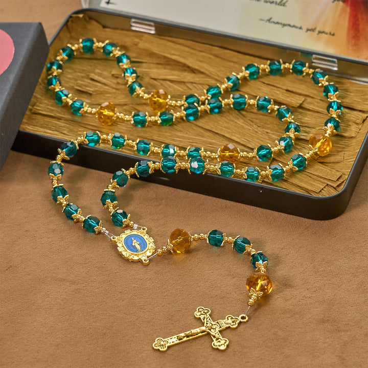 Christianartworkshop Handmade Peacock Blue Crystal Beads Rosary: A Divine Delight for Holy Prayer