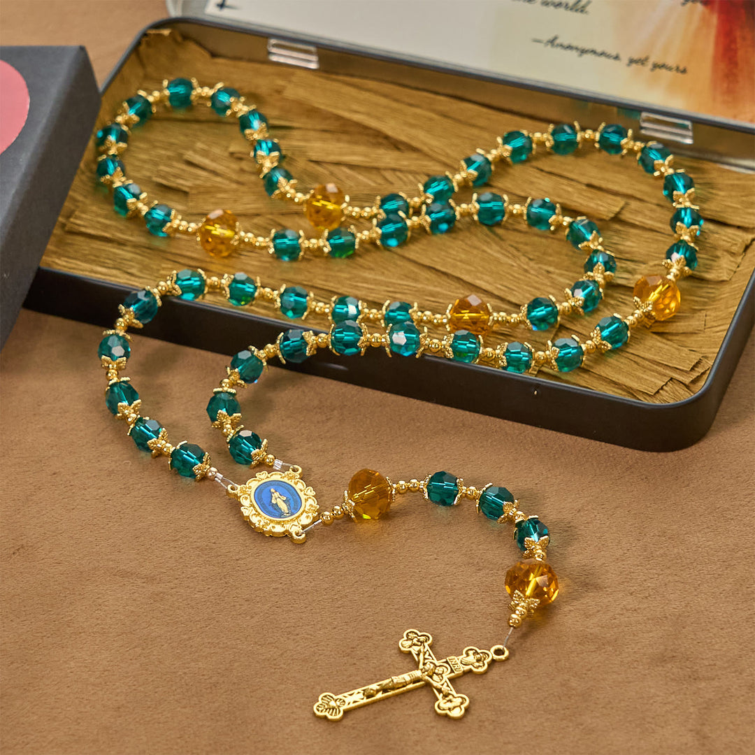 Christianartworkshop Jesus Is The Gift: Handmade Peacock Blue Crystal Beads Rosary with Gift Card - image 5