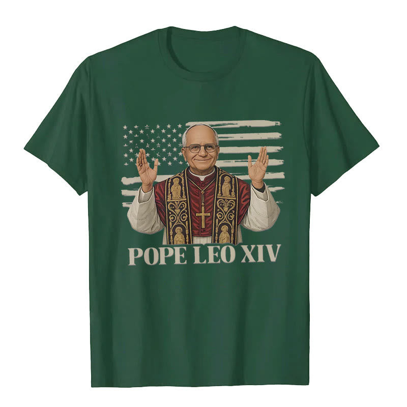 Christianartworkshop Pope Leo XIV with Patriotic Flair Unisex T-shirt - Dark Green - 2XL - image 4