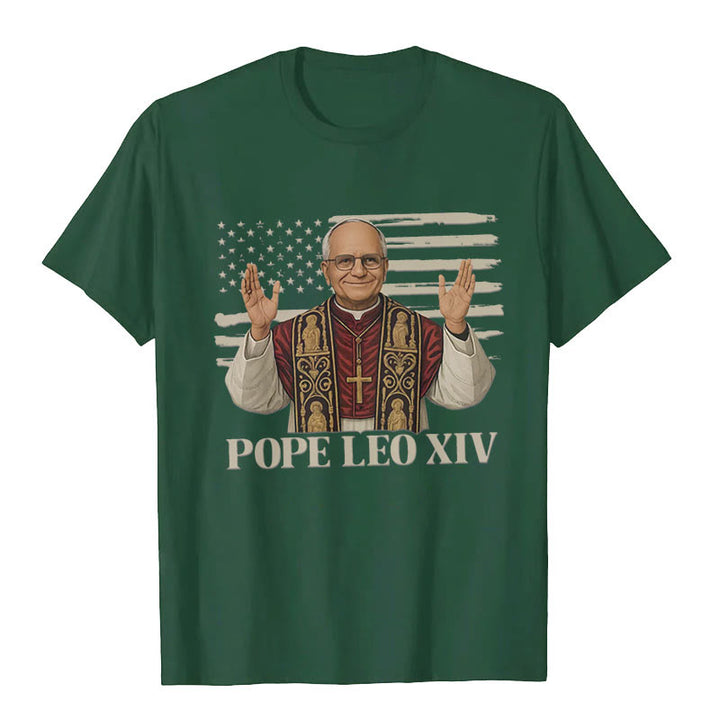 Christianartworkshop Pope Leo XIV with Patriotic Flair Unisex T-shirt - Dark Green - 2XL - image 4