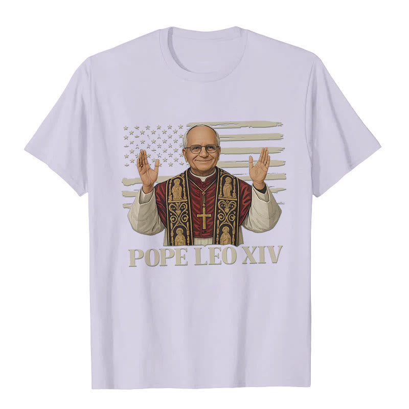 Christianartworkshop Pope Leo XIV with Patriotic Flair Unisex T-shirt - Light Purple - 2XL - image 9