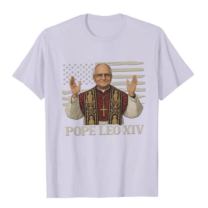 Christianartworkshop Pope Leo XIV with Patriotic Flair Unisex T-shirt - Light Purple - 2XL - image 9