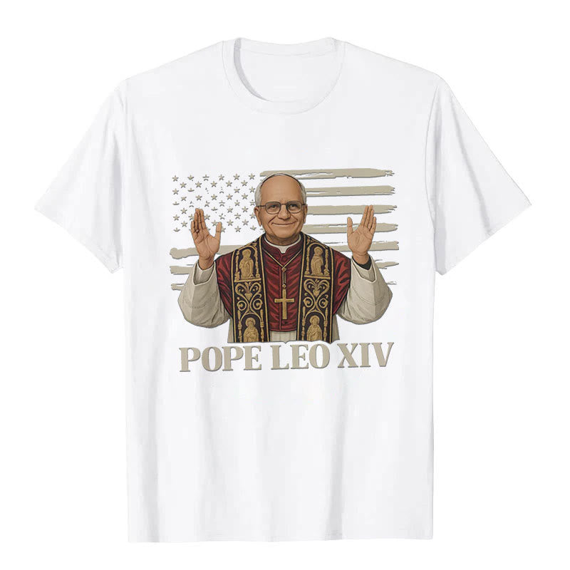 Christianartworkshop Pope Leo XIV with Patriotic Flair Unisex T-shirt - White - 2XL - image 3