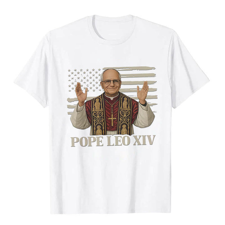 Christianartworkshop Pope Leo XIV with Patriotic Flair Unisex T-shirt - White - 2XL - image 3
