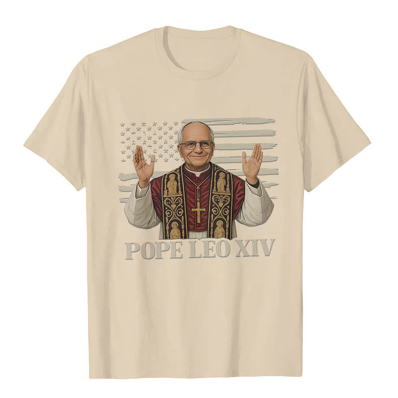 Christianartworkshop Pope Leo XIV with Patriotic Flair Unisex T-shirt - Beige - 2XL - image 6