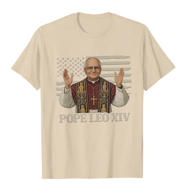 Christianartworkshop Pope Leo XIV with Patriotic Flair Unisex T-shirt - Beige - 2XL - image 6