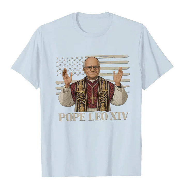 Christianartworkshop Pope Leo XIV with Patriotic Flair Unisex T-shirt - Light Blue - 2XL - image 7