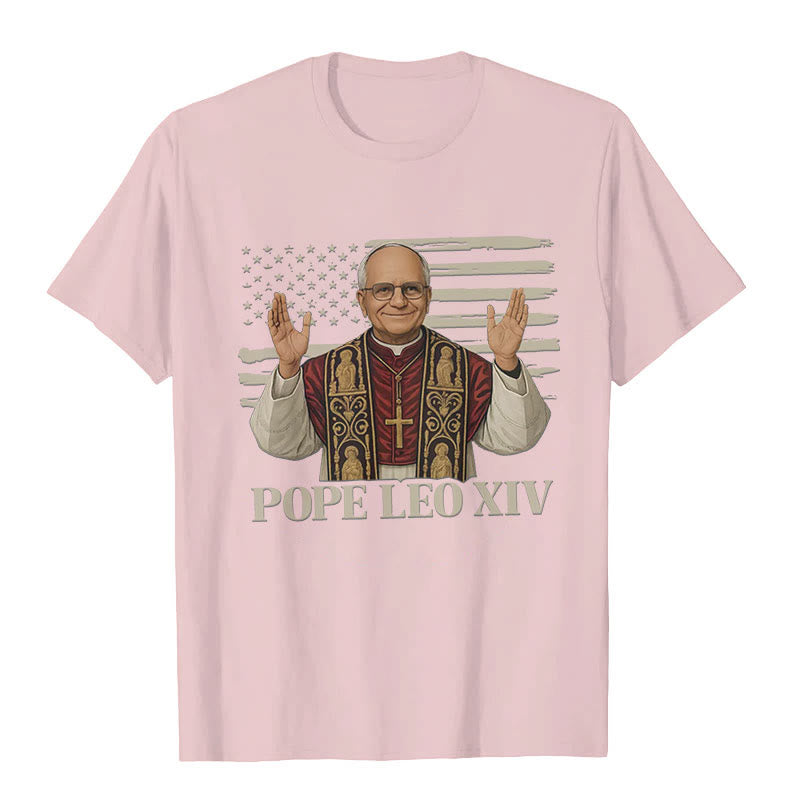 Christianartworkshop Pope Leo XIV with Patriotic Flair Unisex T-shirt - Light Pink - 2XL - image 10