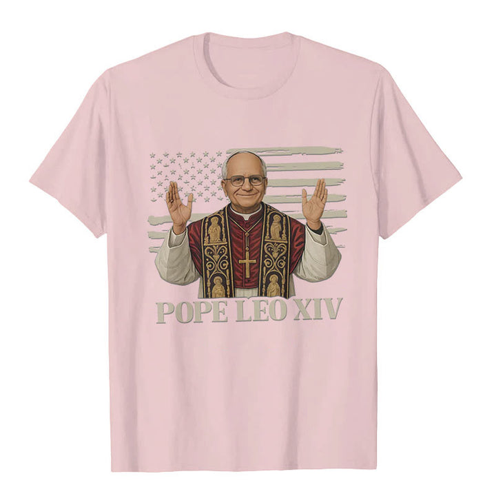 Christianartworkshop Pope Leo XIV with Patriotic Flair Unisex T-shirt - Light Pink - 2XL - image 10