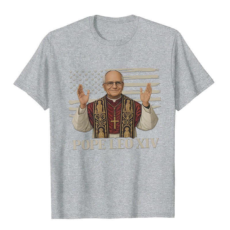 Christianartworkshop Pope Leo XIV with Patriotic Flair Unisex T-shirt - Grey - 2XL - image 5