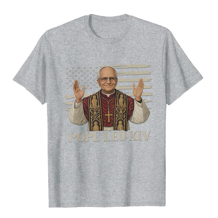 Christianartworkshop Pope Leo XIV with Patriotic Flair Unisex T-shirt - Grey - 2XL - image 5