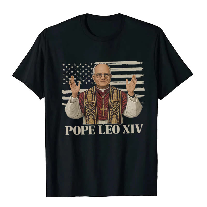 Christianartworkshop Pope Leo XIV with Patriotic Flair Unisex T-shirt - Black - 2XL - image 0