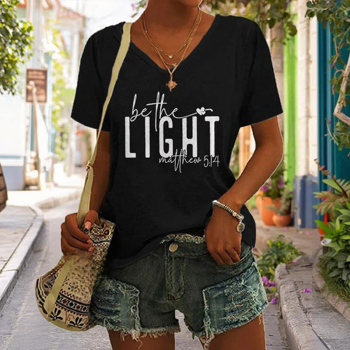 Christianartworkshop Women's Be The Light Faith Print V-Neck T-shirt - Black - 4XL - image 5