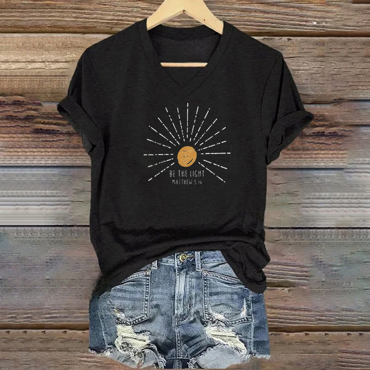 Christianartworkshop Women's Be The Light Matthew 5:14 Print Print V-Neck T-shirt