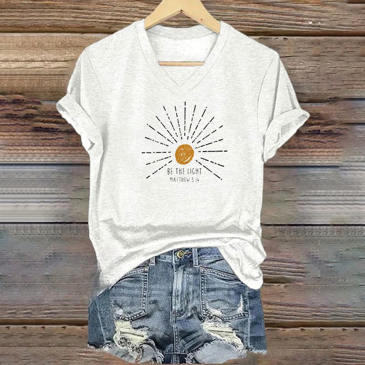 Christianartworkshop Women's Be The Light Matthew 5:14 Print Print V-Neck T-shirt