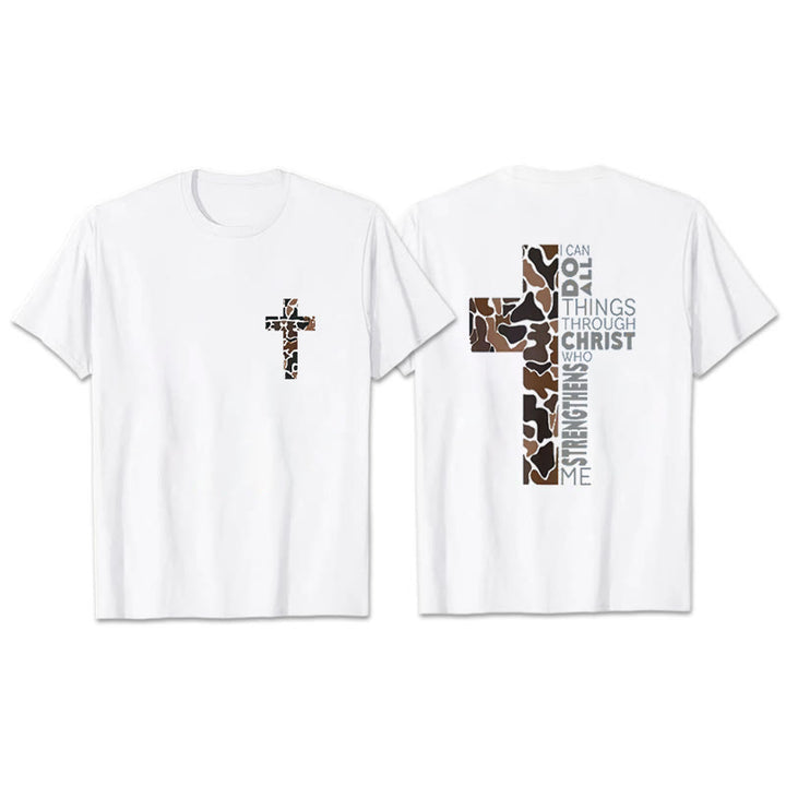 Christianartworkshop Camo Cross Design With Philippians 4:13 Verse Christian T-Shirt - White - 2XL - image 1