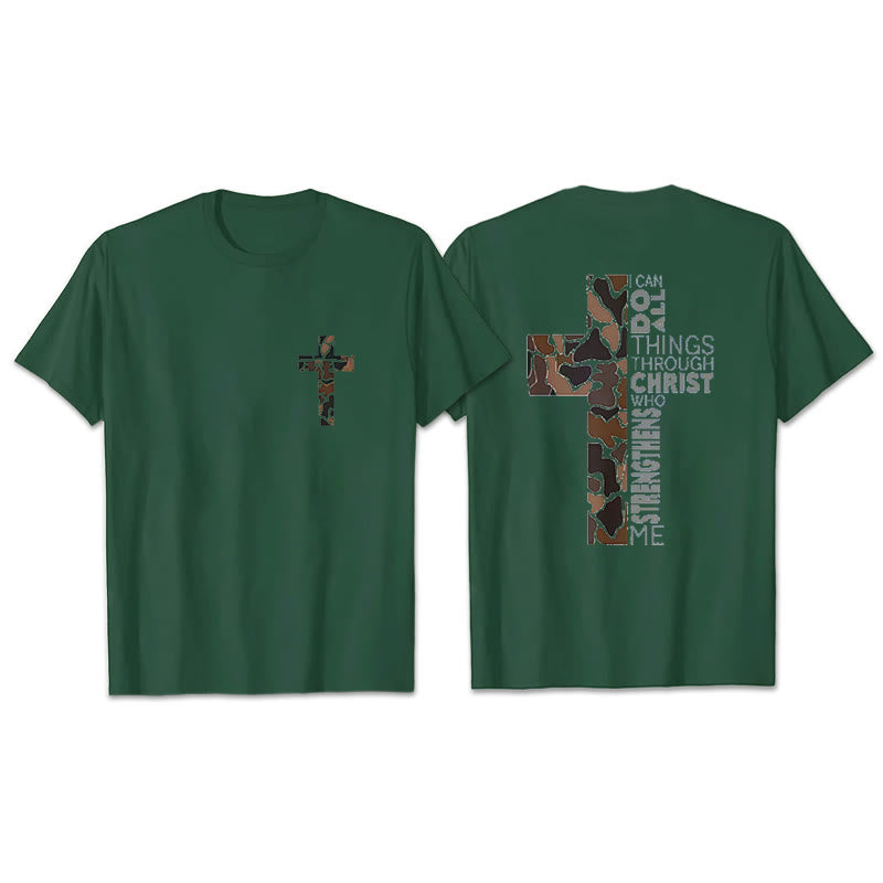 Christianartworkshop Camo Cross Design With Philippians 4:13 Verse Christian T-Shirt - Dark Green - 2XL - image 9