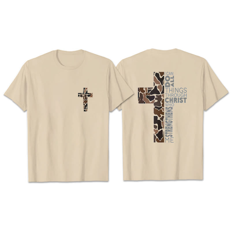 Christianartworkshop Camo Cross Design With Philippians 4:13 Verse Christian T-Shirt - Beige - 2XL - image 4