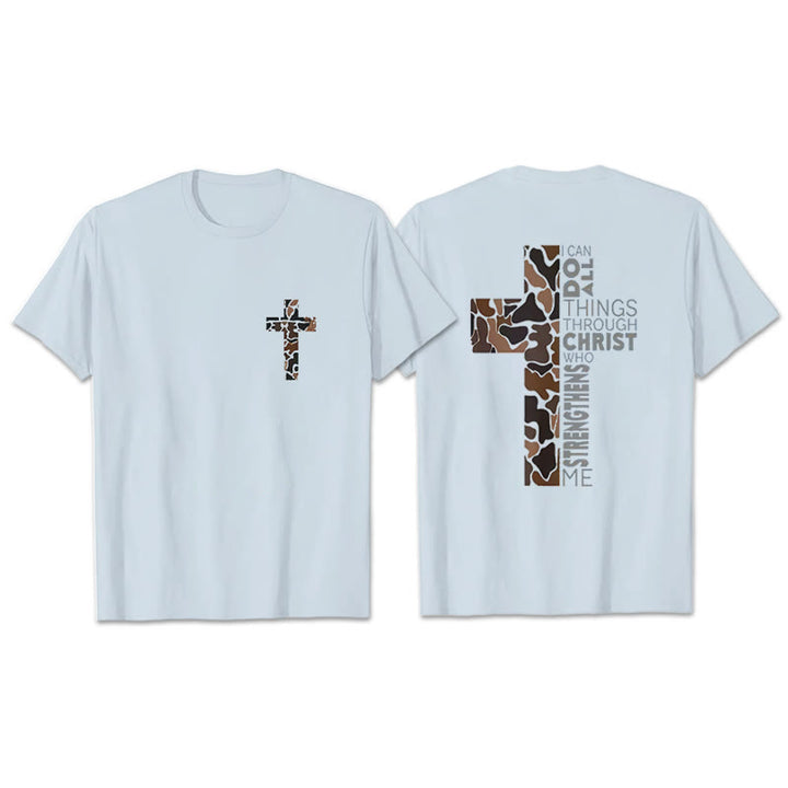 Christianartworkshop Camo Cross Design With Philippians 4:13 Verse Christian T-Shirt - Blue - 2XL - image 5