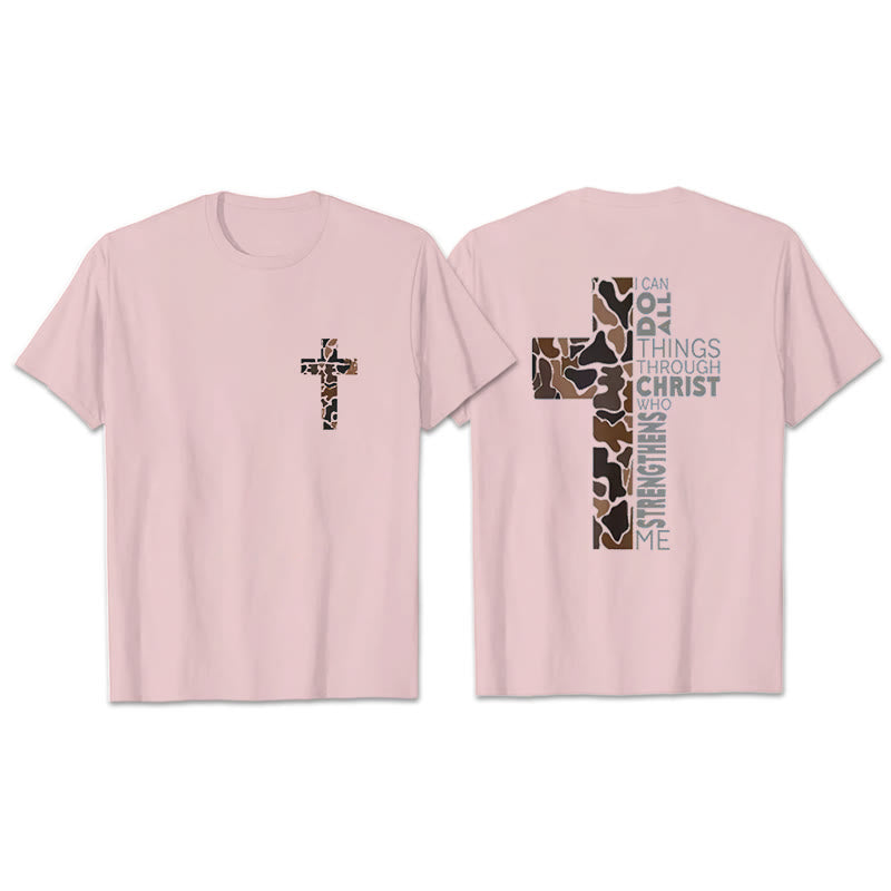 Christianartworkshop Camo Cross Design With Philippians 4:13 Verse Christian T-Shirt - Pink - 2XL - image 6