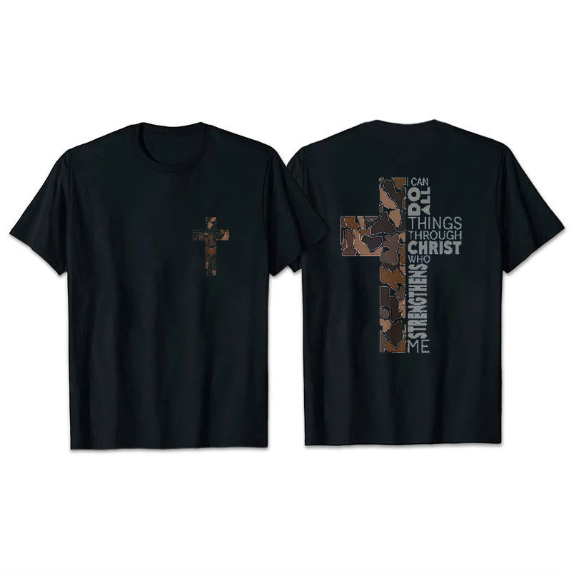 Christianartworkshop Camo Cross Design With Philippians 4:13 Verse Christian T-Shirt - Black - 2XL - image 2
