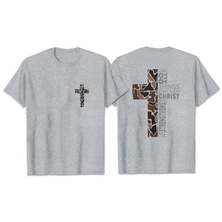 Christianartworkshop Camo Cross Design With Philippians 4:13 Verse Christian T-Shirt - Grey - 2XL - image 3